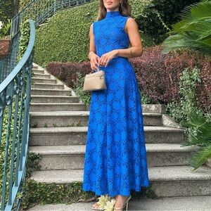 ELIOU handmade lace blue dress open back